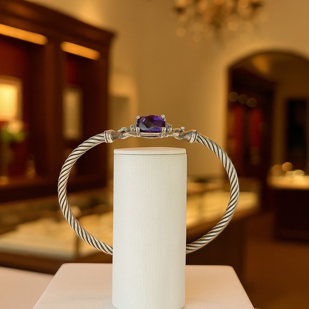 David Yurman Silver Bracelet with Purple Gemstone